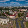Top view of the city center of Grodno, Belarus. The historic centre with its red-tiled roof,the